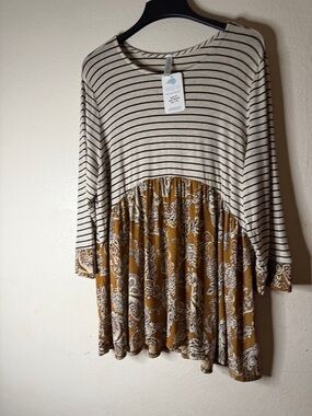 Paisley Grace Top with a striped panel  and a leaf Panel